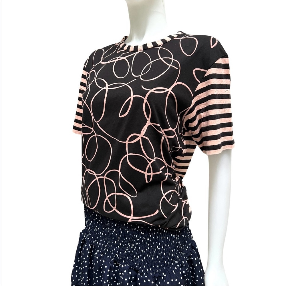 SEE BY CHLOE Black and White Graphic Boxy Tee Striped Nautical Artsy Coastal - Picture 8 of 16